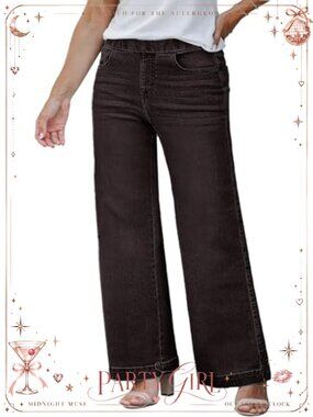 Plus Size High Waist Pull On Wide Leg Denim Jeans